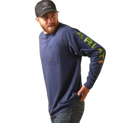 Tops|ARIAT Rebar Cotton Strong Graphic Men's Long Sleeve Shirt Blue