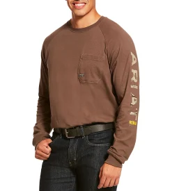 Tops|ARIAT Rebar Cotton Strong Graphic Men's Long Sleeve Shirt Blue