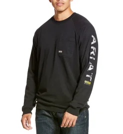 Tops|ARIAT Rebar Cotton Strong Graphic Men's Long Sleeve Shirt Blue