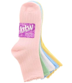Socks|BTW 5-Pack Pointelle Rib Women’s Ankle Socks Multicolor