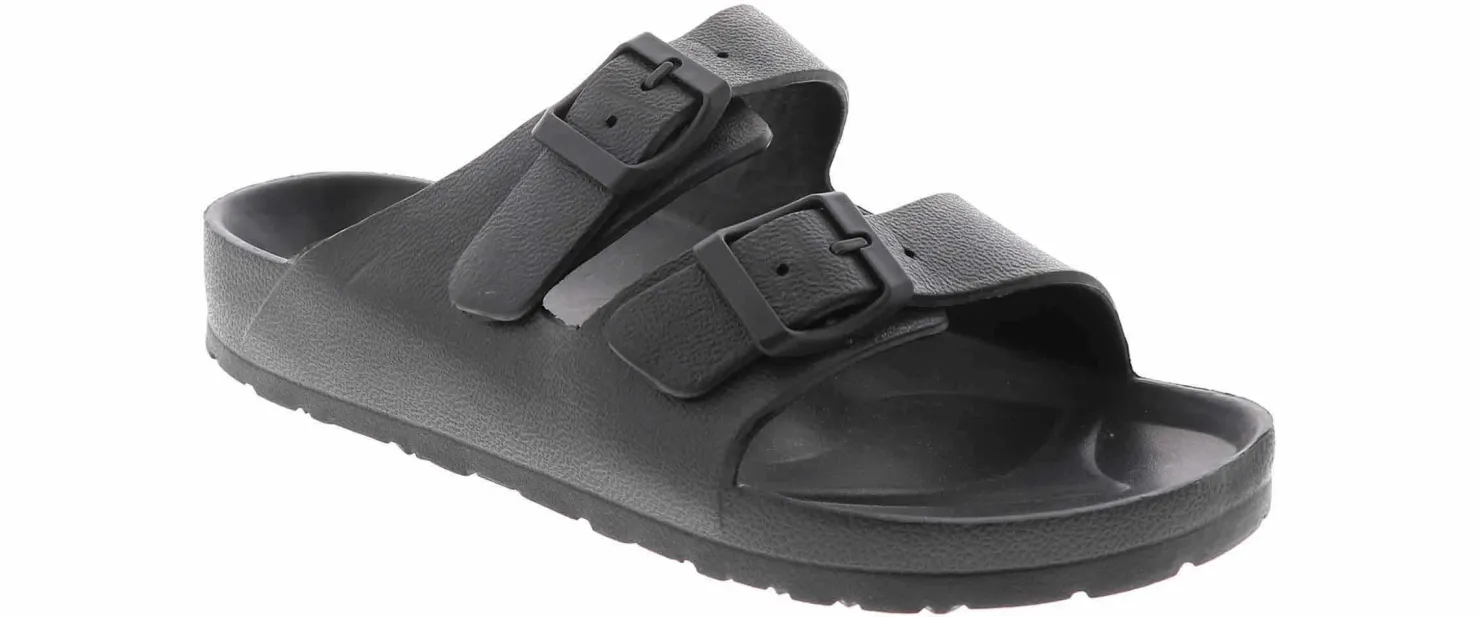 Flat Sandals|Footbed Sandals|BTW Trey Two Band Women's Sandal - Black