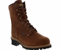 Safety Toe Boots|Slip Resistant|CAROLINA 8-inch Logger Men's Waterproof Steel Toe Work Boot Brown