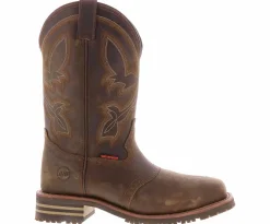 Safety Toe Boots|Slip Resistant|DOUBLE H Jeyden Men’s Wide-Width Waterproof Composite Toe Work Boot Brown