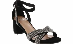 Heeled Sandals|Special Occasion|HEART IN D Wreath Bedazzled Women’s Fashion Heel Black