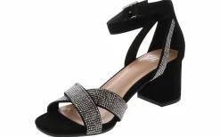 Heeled Sandals|Special Occasion|HEART IN D Wreath Bedazzled Women’s Fashion Heel Black