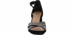 Heeled Sandals|Special Occasion|HEART IN D Wreath Bedazzled Women’s Fashion Heel Black