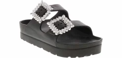 Comfort Sandals|Flat Sandals|MIA Kiana 2 Band Big Buckle Women's Fashion Sandal Black