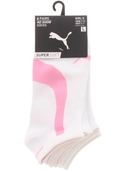 Socks|PUMA 6PK Girls' No-Show Socks White