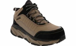 Safety Toe Boots|Slip Resistant|SKECHERS D'lux Journey Men’s Carbon Toe Work Shoe Beige