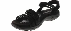 Comfort Sandals|Flat Sandals|SKECHERS Reggae Slim Sling Women’s Wide-Width Comfort Sandal Black