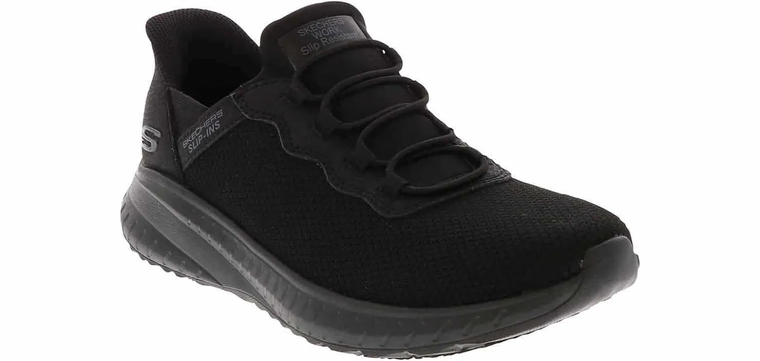 Slip Resistant|Wide|SKECHERS Slip-Ins Bobs Sport Squad Choas Women's Wide-Width Slip Resistant Work Shoe Black