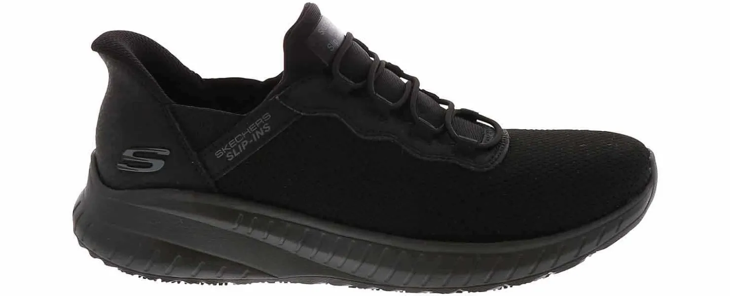 Slip Resistant|Wide|SKECHERS Slip-Ins Bobs Sport Squad Choas Women's Wide-Width Slip Resistant Work Shoe Black