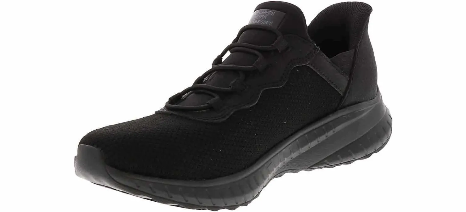 Slip Resistant|Wide|SKECHERS Slip-Ins Bobs Sport Squad Choas Women's Wide-Width Slip Resistant Work Shoe Black