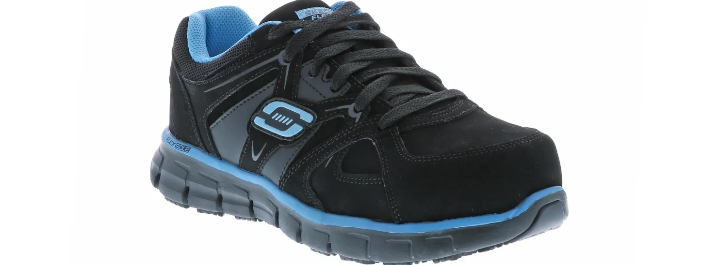 Wide|Safety Toe Athletics|SKECHERS Suede Synergy Sandlot Women's Wide-Width Alloy Toe Work Shoe Black