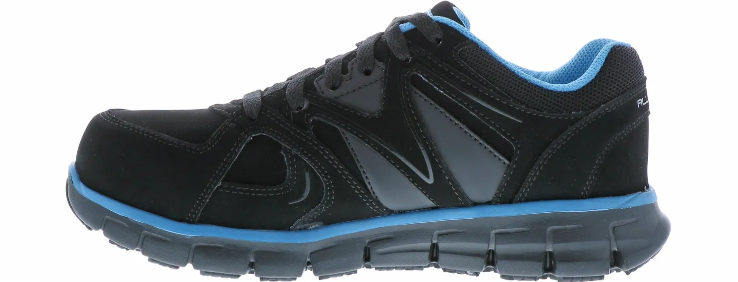 Wide|Safety Toe Athletics|SKECHERS Suede Synergy Sandlot Women's Wide-Width Alloy Toe Work Shoe Black