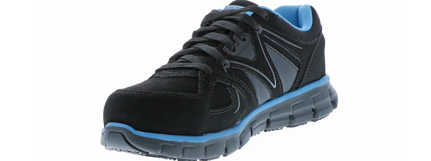 Wide|Safety Toe Athletics|SKECHERS Suede Synergy Sandlot Women's Wide-Width Alloy Toe Work Shoe Black
