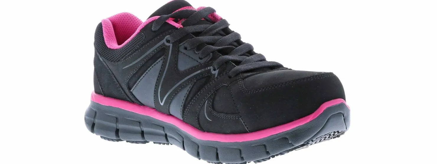 Safety Toe Athletics|SKECHERS Suede Synergy Sandlot Women's Alloy Toe Work Shoe Black