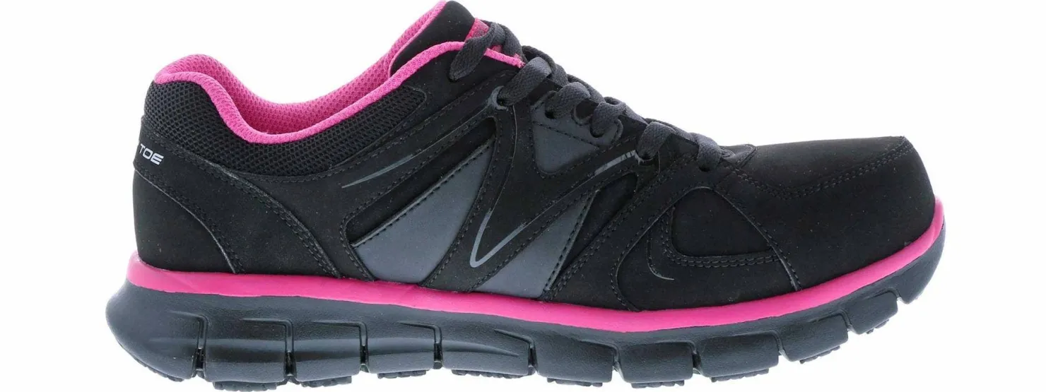 Safety Toe Athletics|SKECHERS Suede Synergy Sandlot Women's Alloy Toe Work Shoe Black