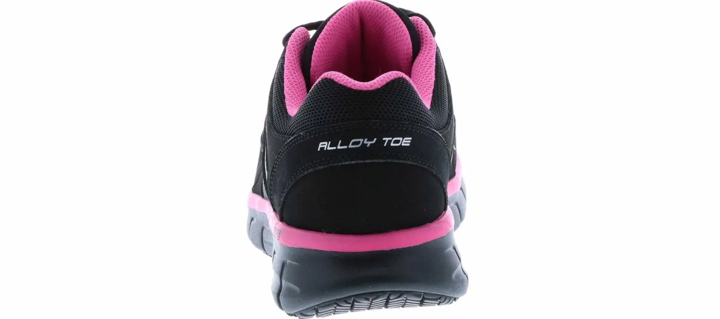 Safety Toe Athletics|SKECHERS Suede Synergy Sandlot Women's Alloy Toe Work Shoe Black