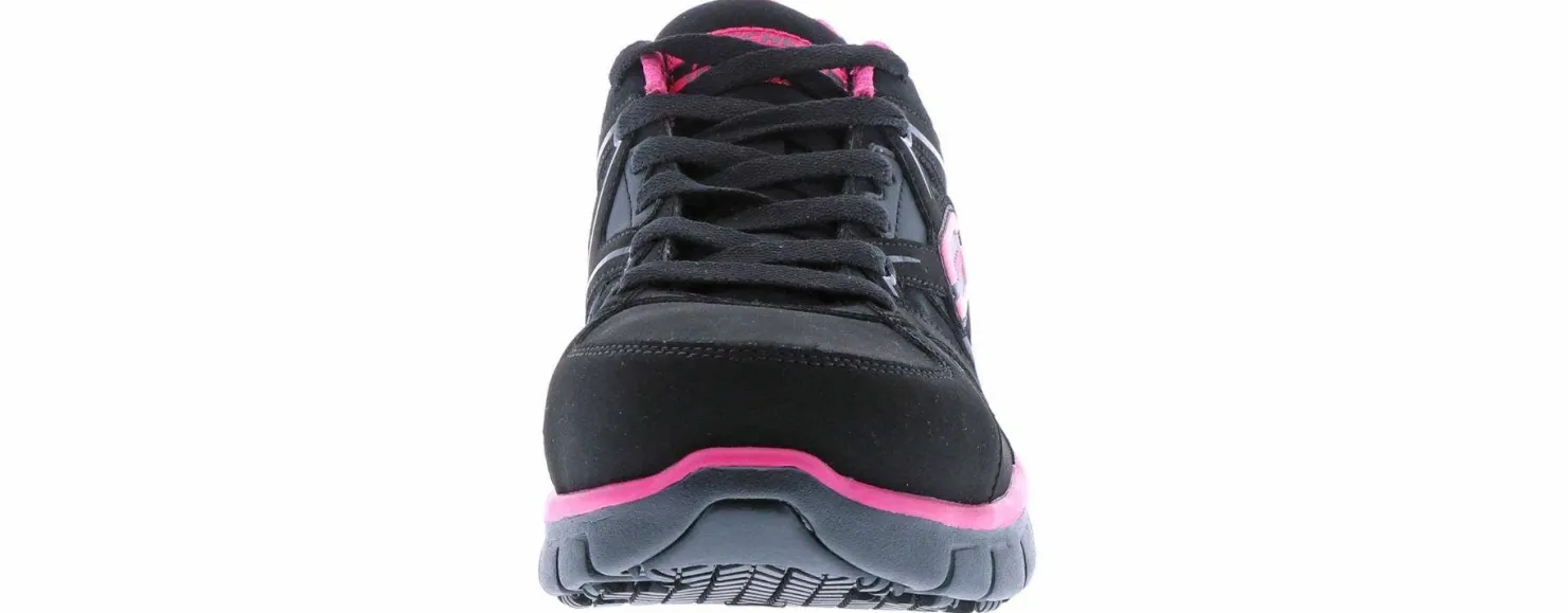 Safety Toe Athletics|SKECHERS Suede Synergy Sandlot Women's Alloy Toe Work Shoe Black
