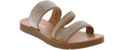 Flat Sandals|Footbed Sandals|SODA Zeal Stone Strap Women's Fashion Sandal Silver