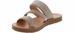 Flat Sandals|Footbed Sandals|SODA Zeal Stone Strap Women's Fashion Sandal Silver