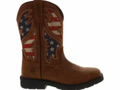 Slip Resistant|Safety Toe Boots|WOLVERINE Rancher American Flag Men’s Steel Toe Work Boot Brown