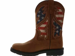 Slip Resistant|Safety Toe Boots|WOLVERINE Rancher American Flag Men’s Steel Toe Work Boot Brown