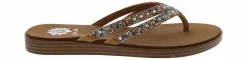 Flip Flops|Flat Sandals|YELLOW BOX Dalia Turq Multi Bdazzle Women's Thong Sandal Beige